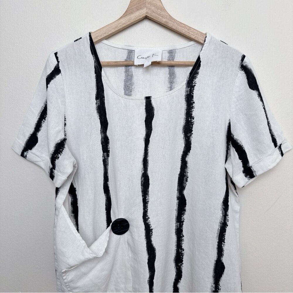 Compli K Womens Small Linen Striped Short Sleeve Lagenlook Patch Pocket Top - Picture 4 of 13